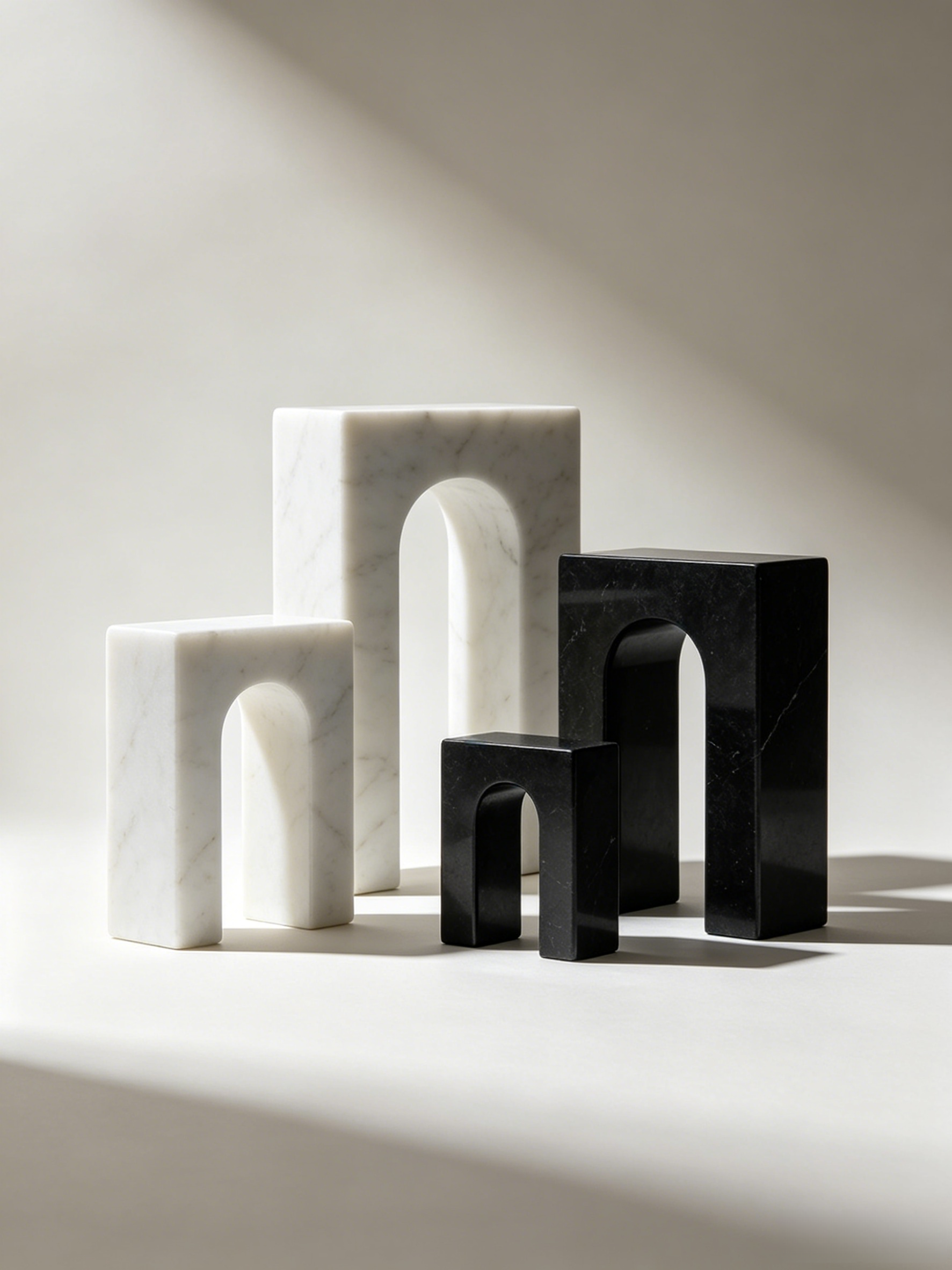 Marble Abstract Square Arch Sculpture with Varying Sizes - Set of 3 White or Black