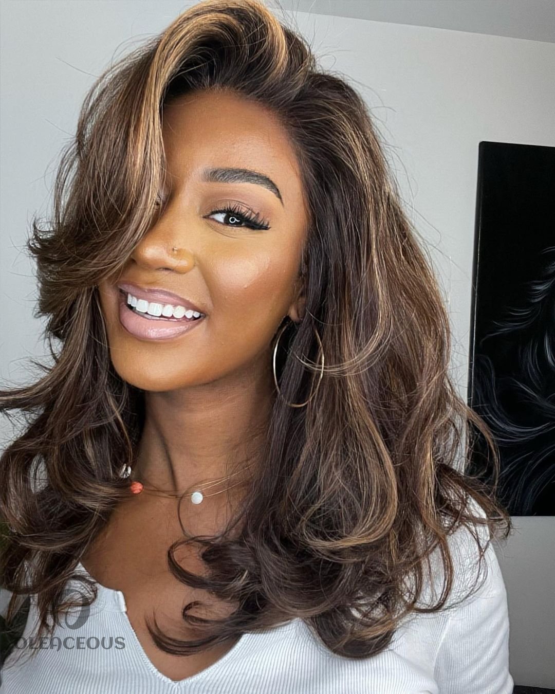 Dark Brown With Blonde Highlights Layered Wavy Wig