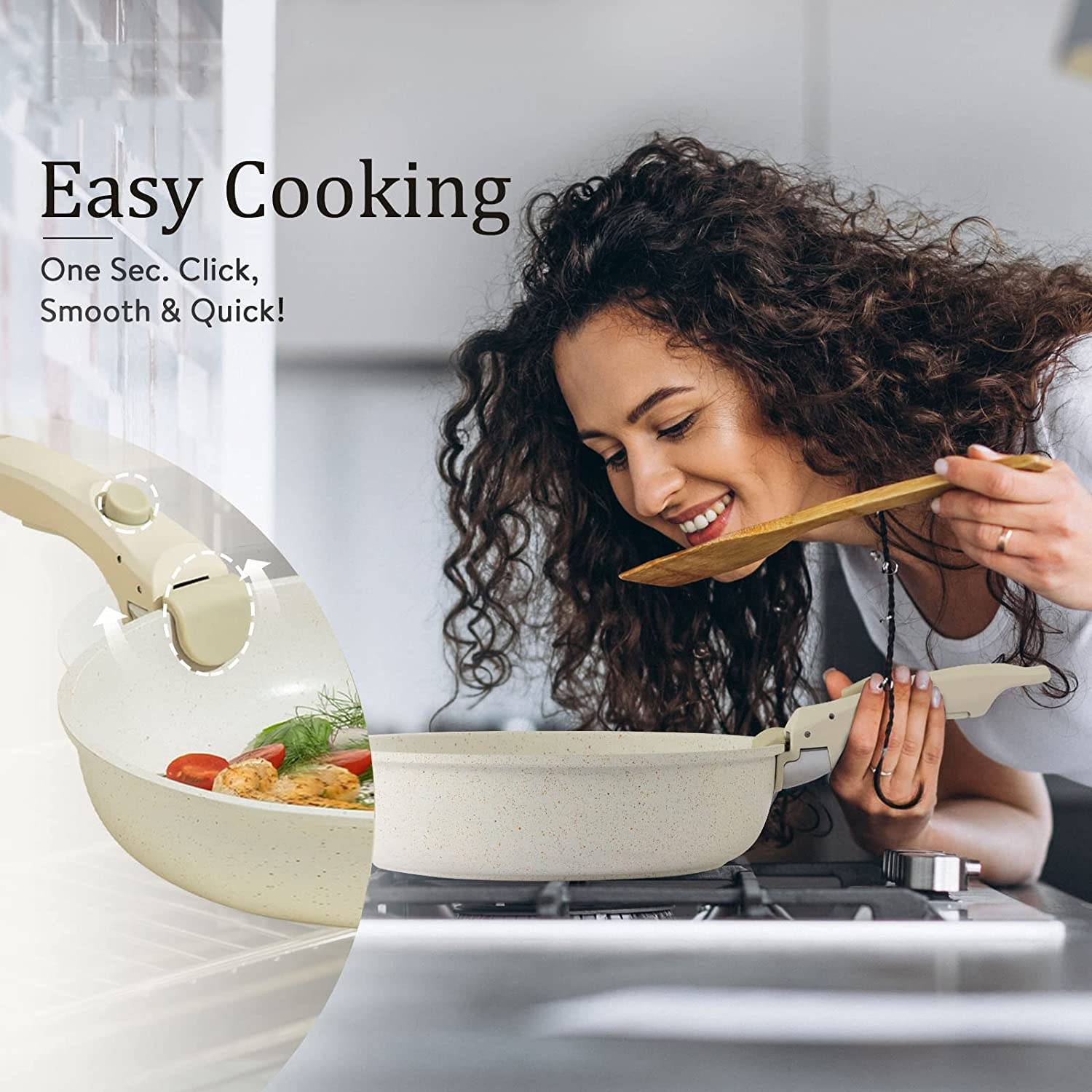 11pcs Pots and Pans Set, Nonstick Cookware Set Detachable Handle, Induction Kitchen Cookware Sets Non Stick with Removable Handle, RV Cookware Set, Oven Safe