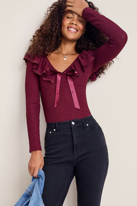 Joan Flutter Neck Knit Bodysuit