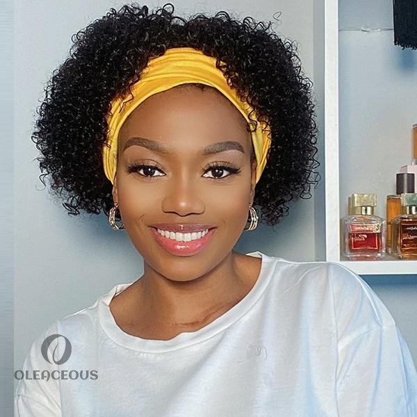 Natural Black Short Curly Hair Headband Bob Wig