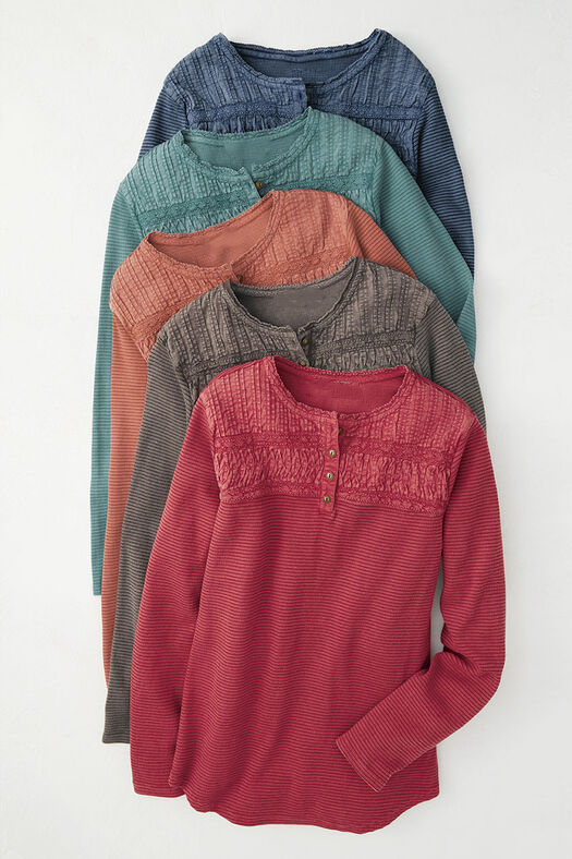 Textured Knit Henley Tops 5 Colors