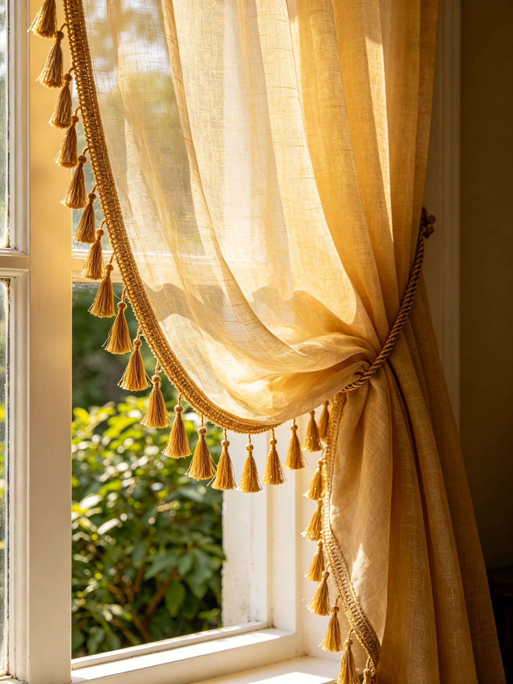 Semi-Sheer Window Curtain with Tassels