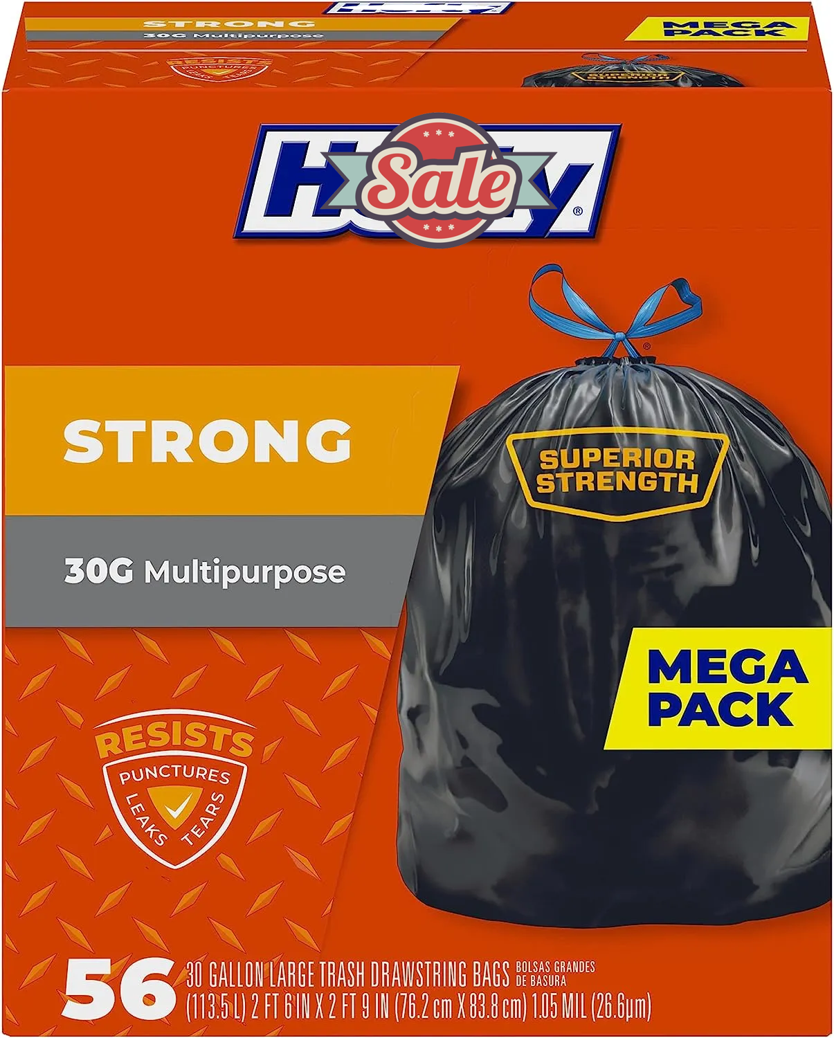 Strong Large Trash Bags, 30 Gallon, 56 Count
