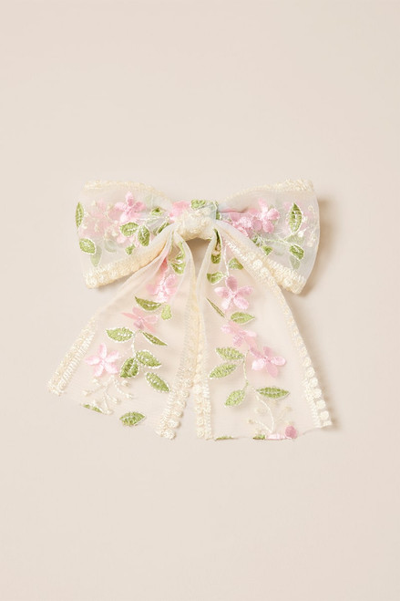 Jana Floral Applique Bow Hair Barrette