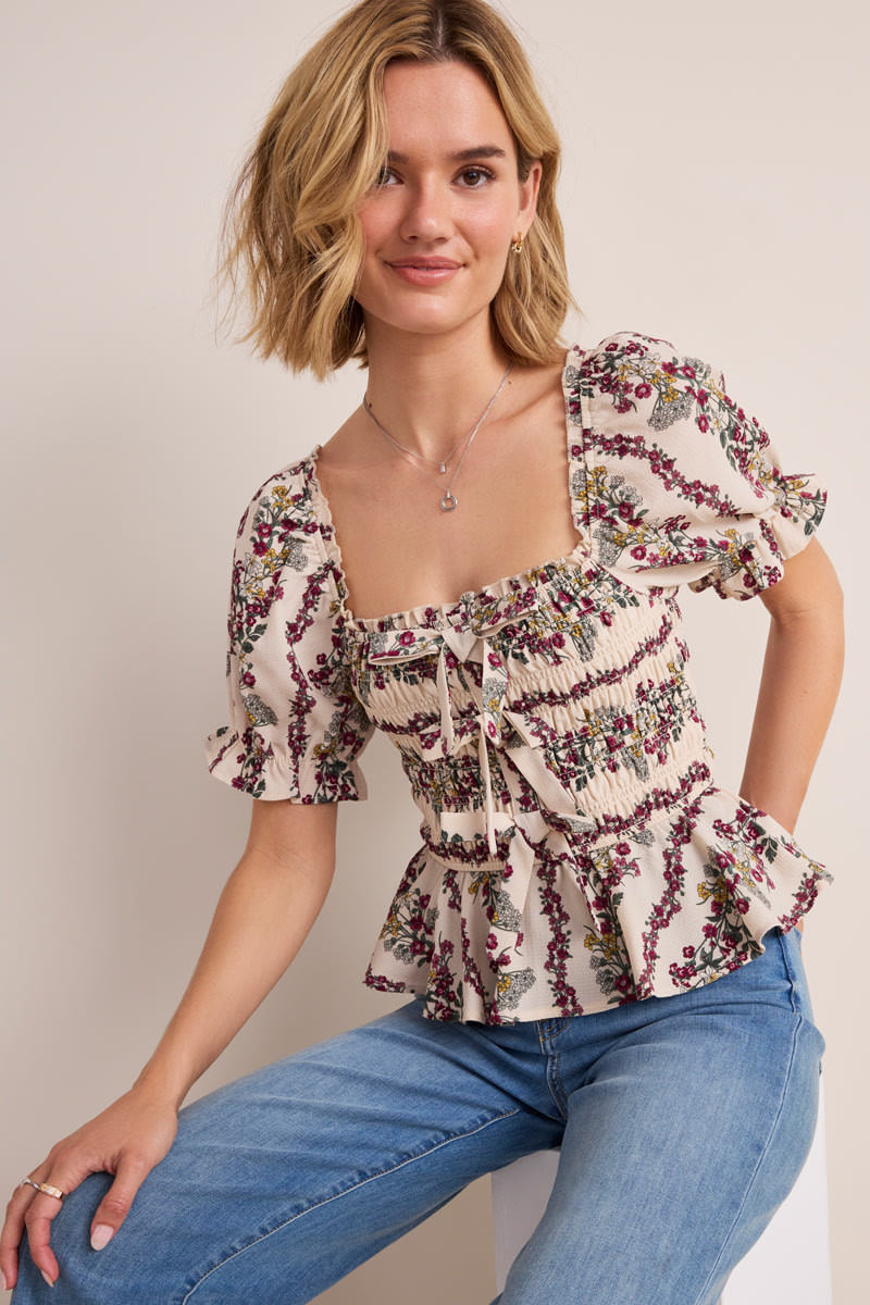 Carol Smocket Floral Blouse