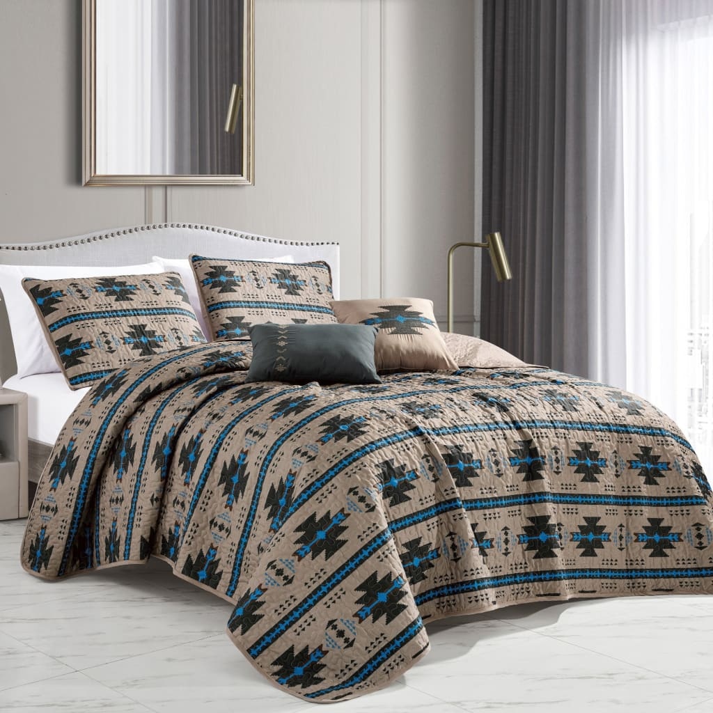 Turquoise  Quilt Coverlet - 5 Piece Set