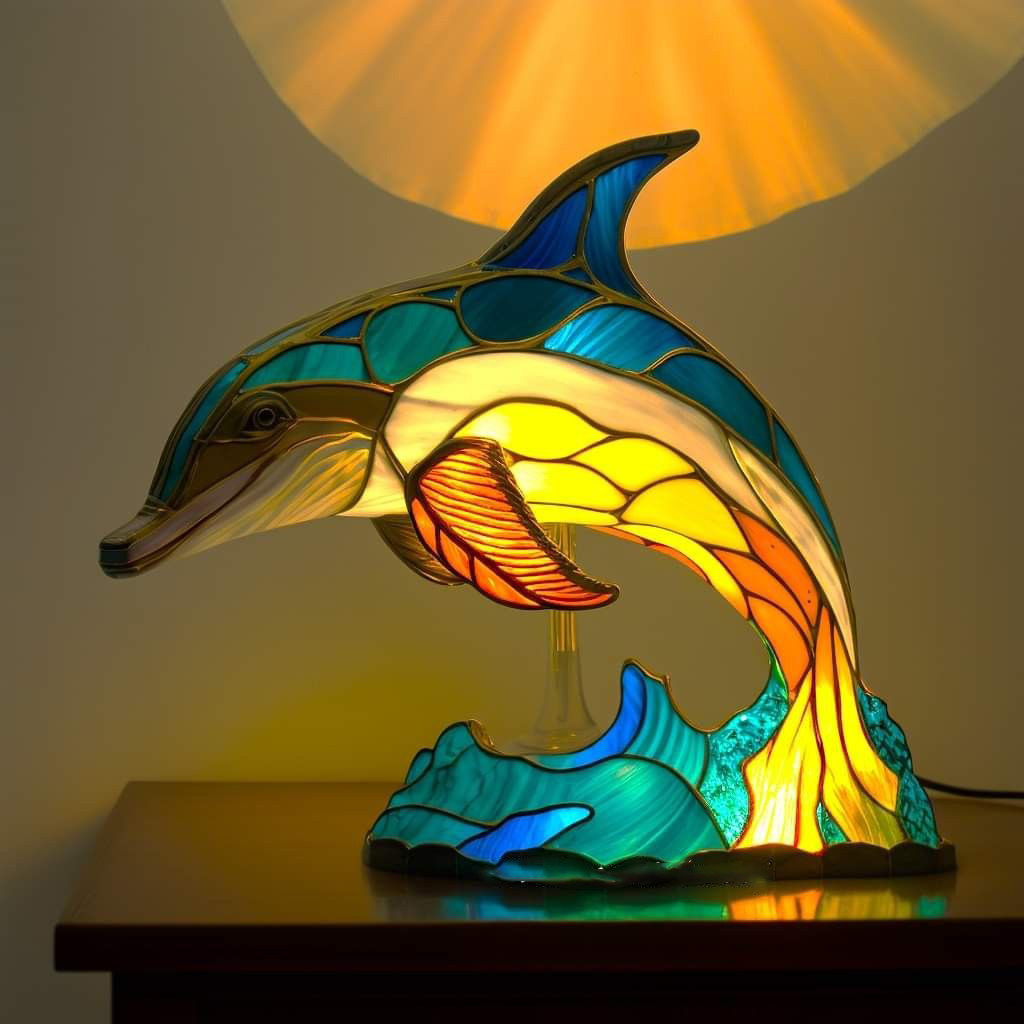 Dolphin Stained Glass Table Lamp