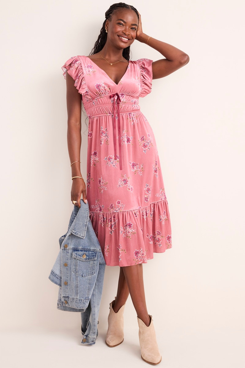 Jessie Flutter Sleeve Floral Midi Dress