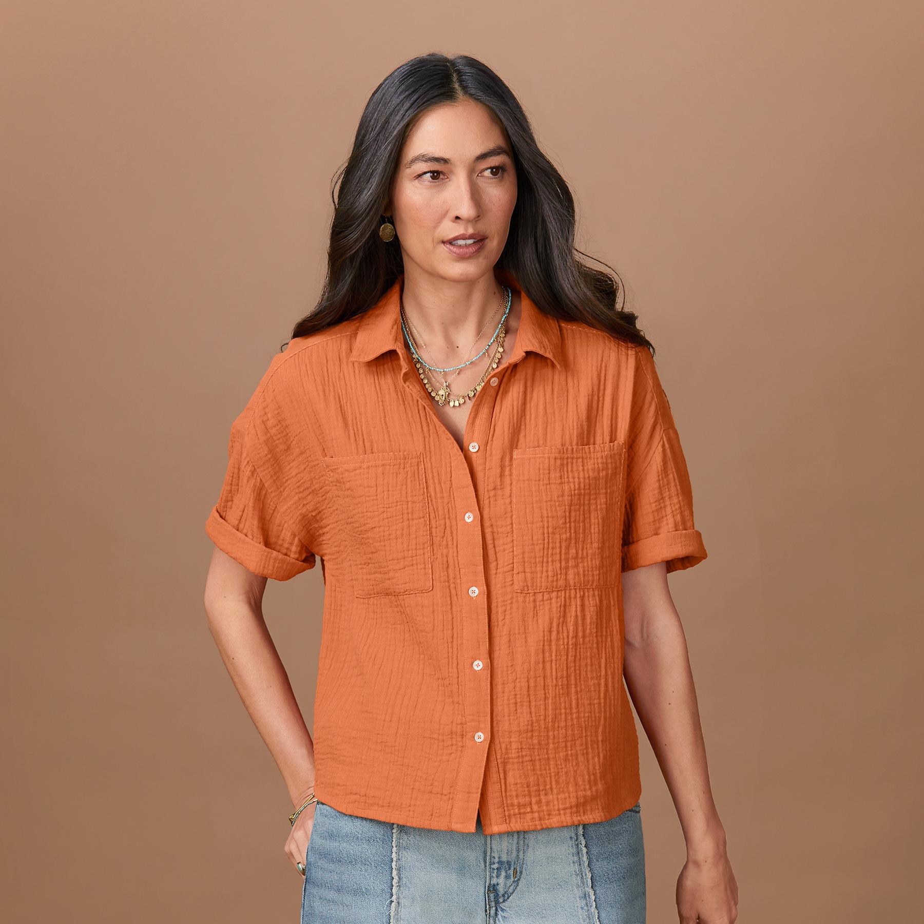Mara Gauze Camp Shirt, Petite