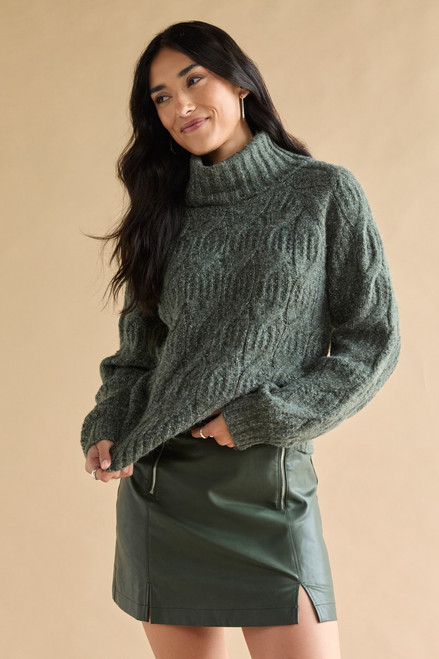 Aviana Cable Pullover Sweater Olive Green