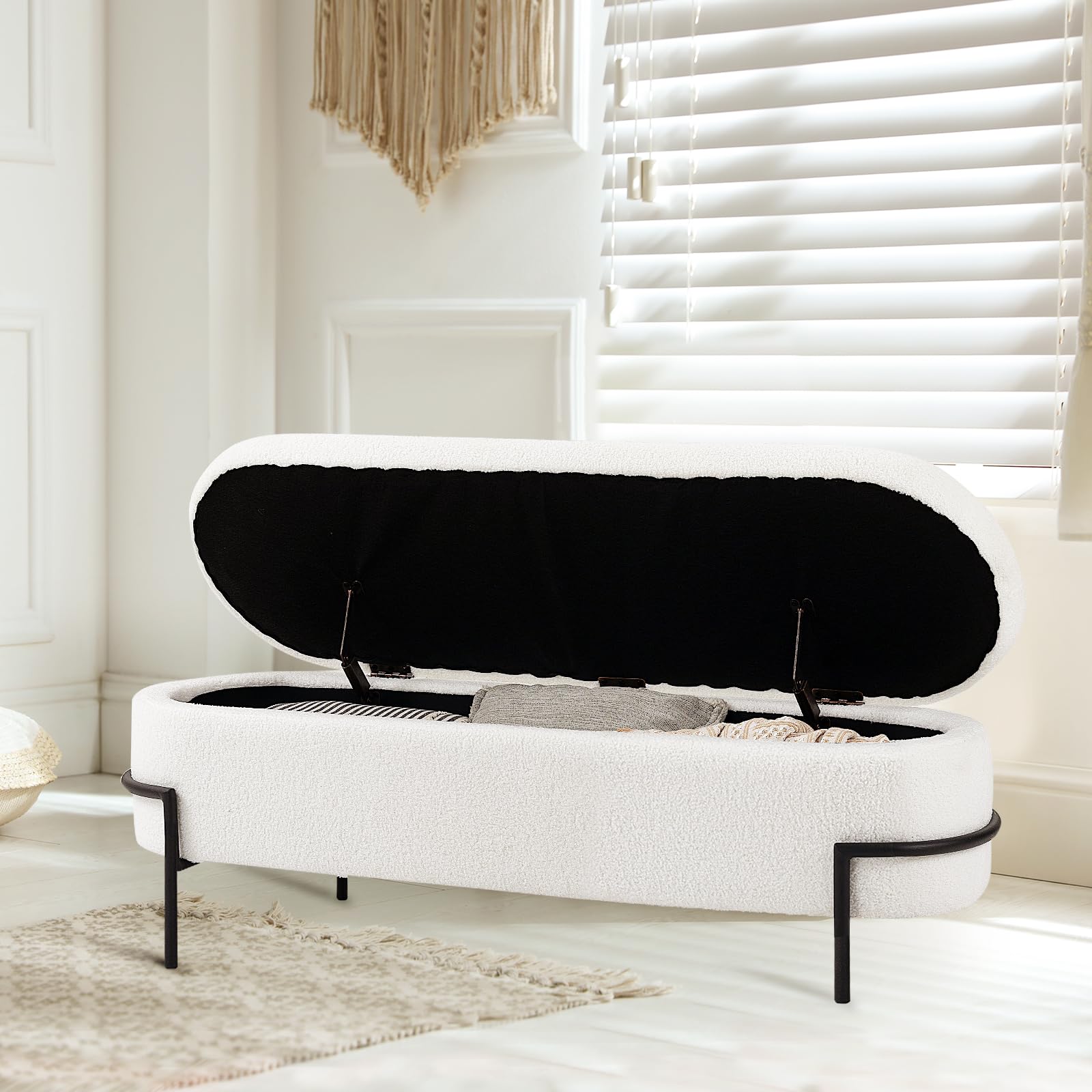 White storage footstool