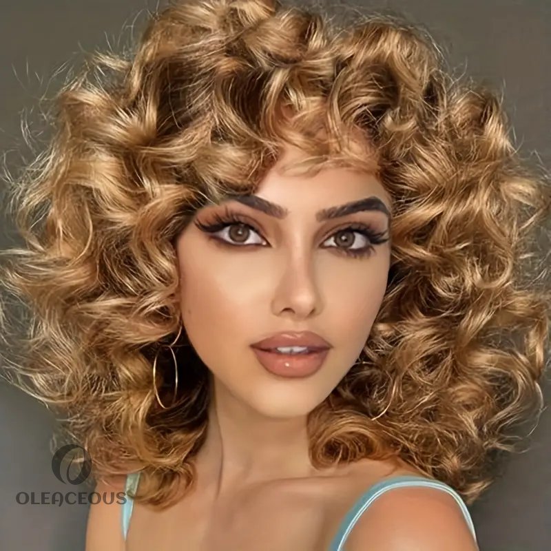 Afro Curly Wigs With Bangs Big Blonde Wigs For Women