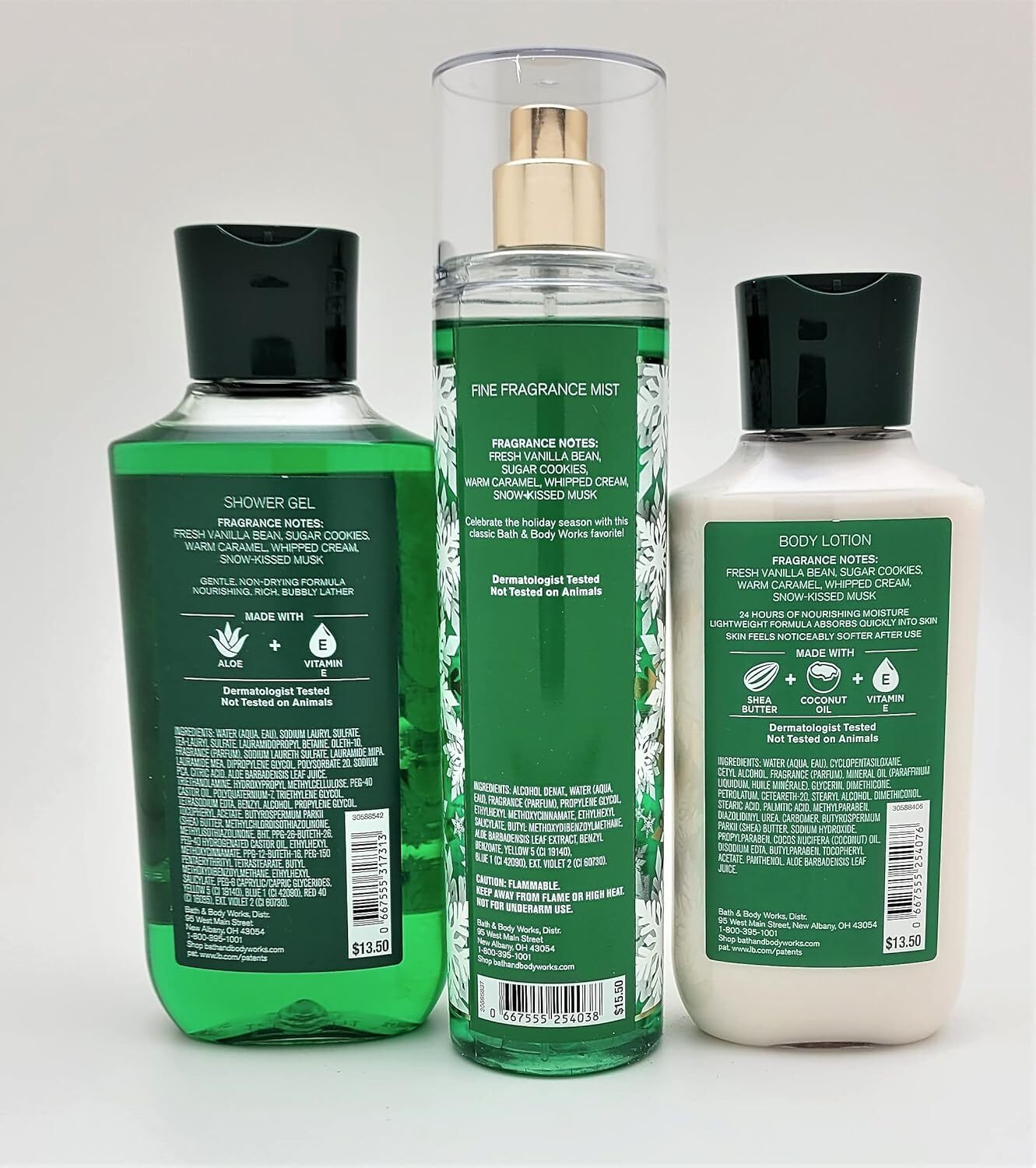 Bath & Body Works - Vanilla Bean Noel - 3 pc Bundle Trio -Shower Gel, Fine Fragrance Mist and Super Smooth Body Lotion - Winter 2021