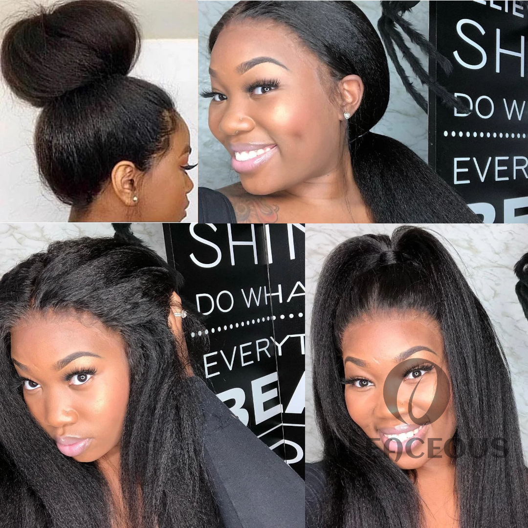 Kinky Straight Glueless Full Lace Wigs Pre Plucked Full Lace  Wigs