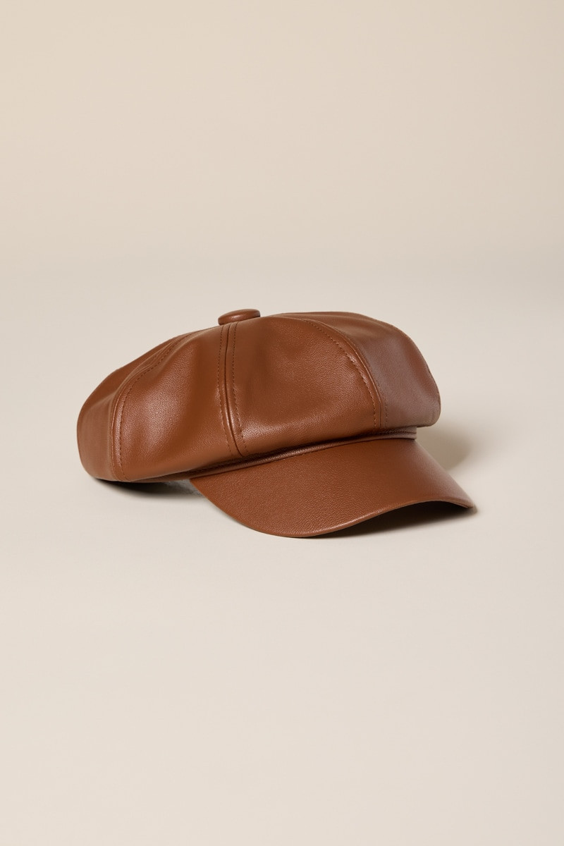 Tammie Faux Leather Cabbie Hat