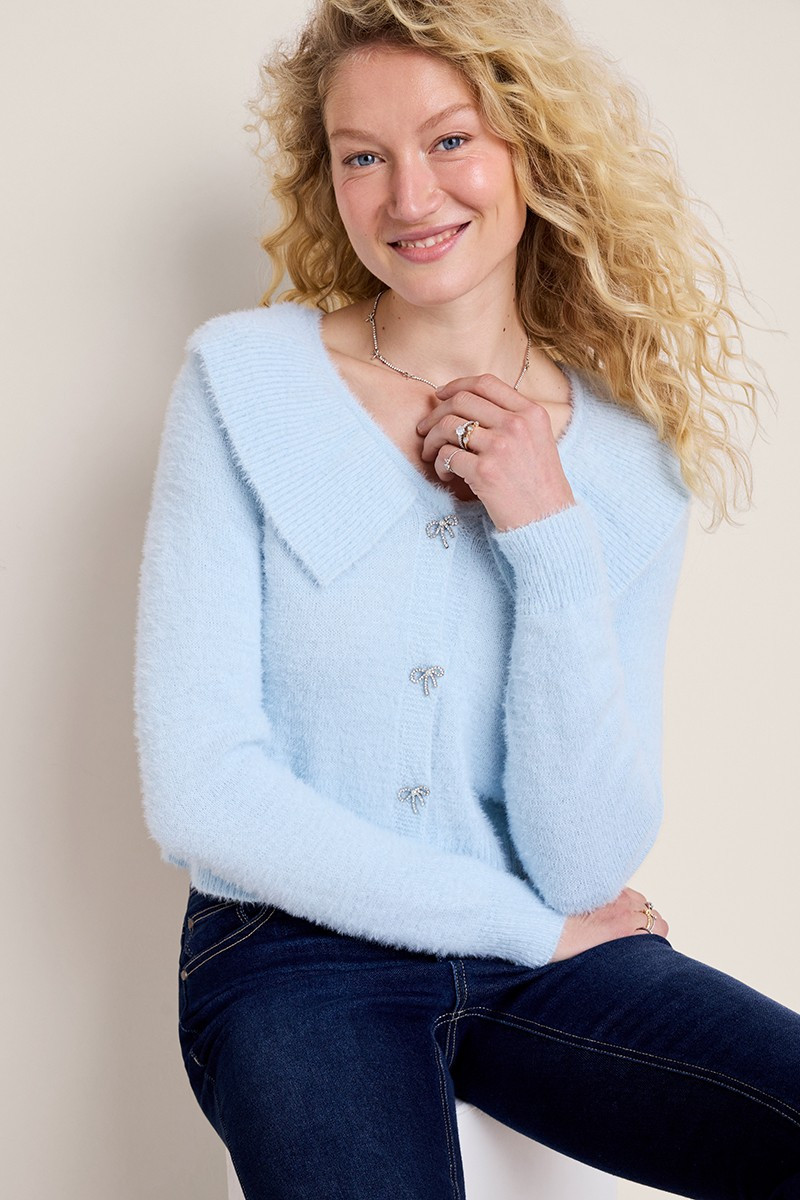 Janet Wide Collar Fuzzy Cardigan
