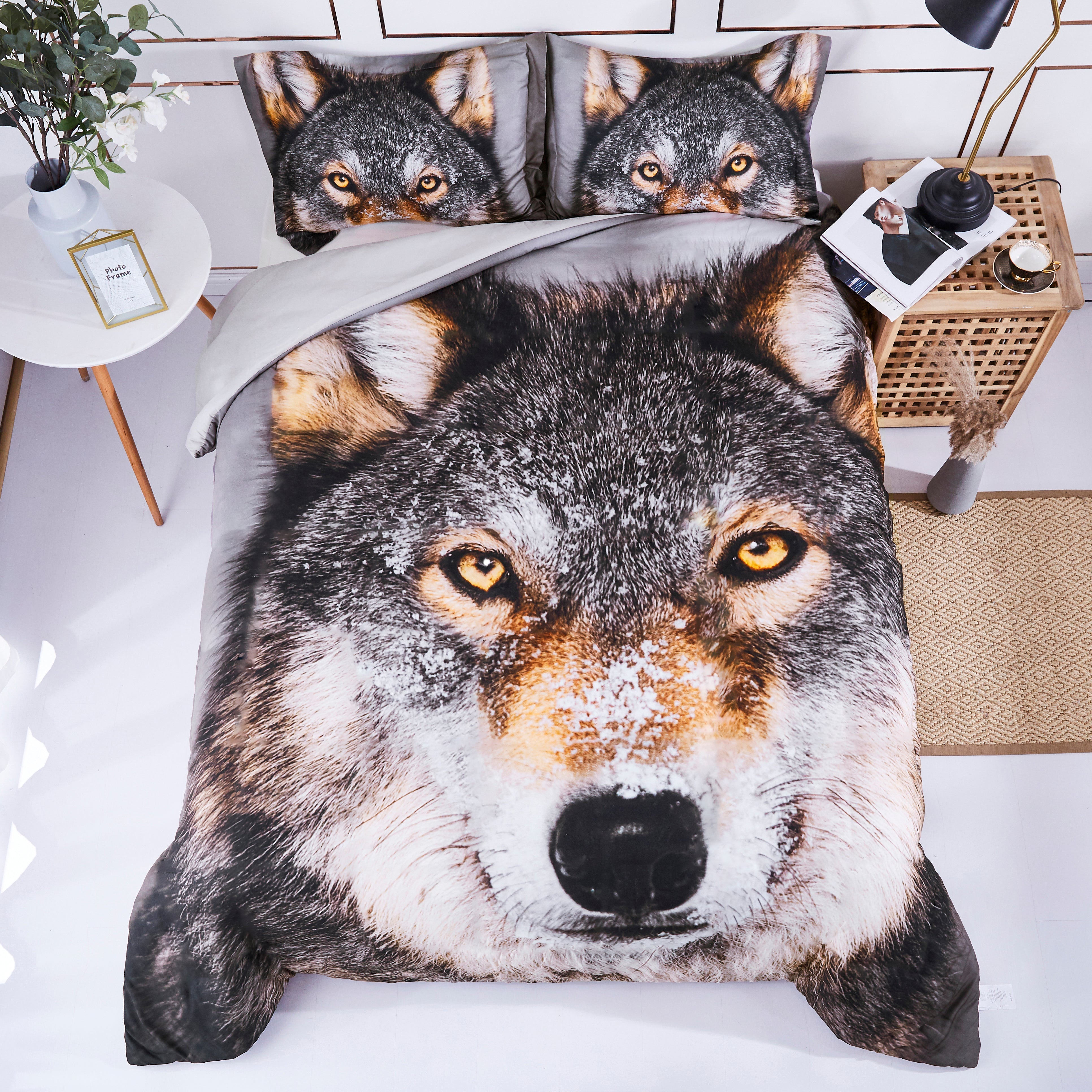 3D Print Duvet Cover Set Wolf Head Pattern 2 Pieces Twin with Zipper Closure - Machine Washable