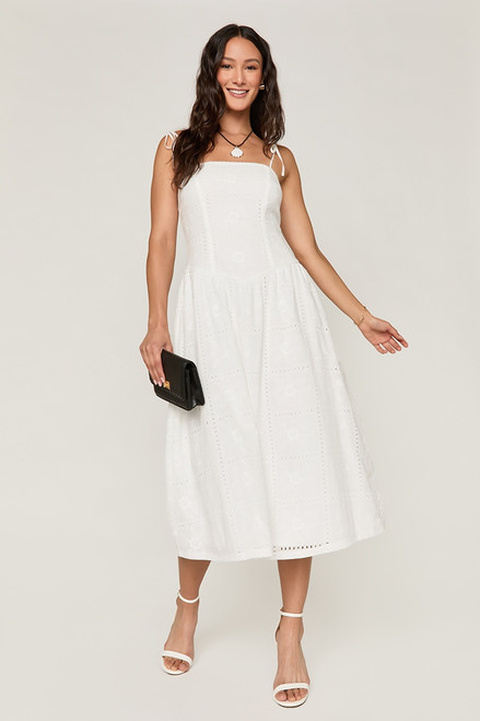 Pamela Eyelet Drop Waist Midi Dress