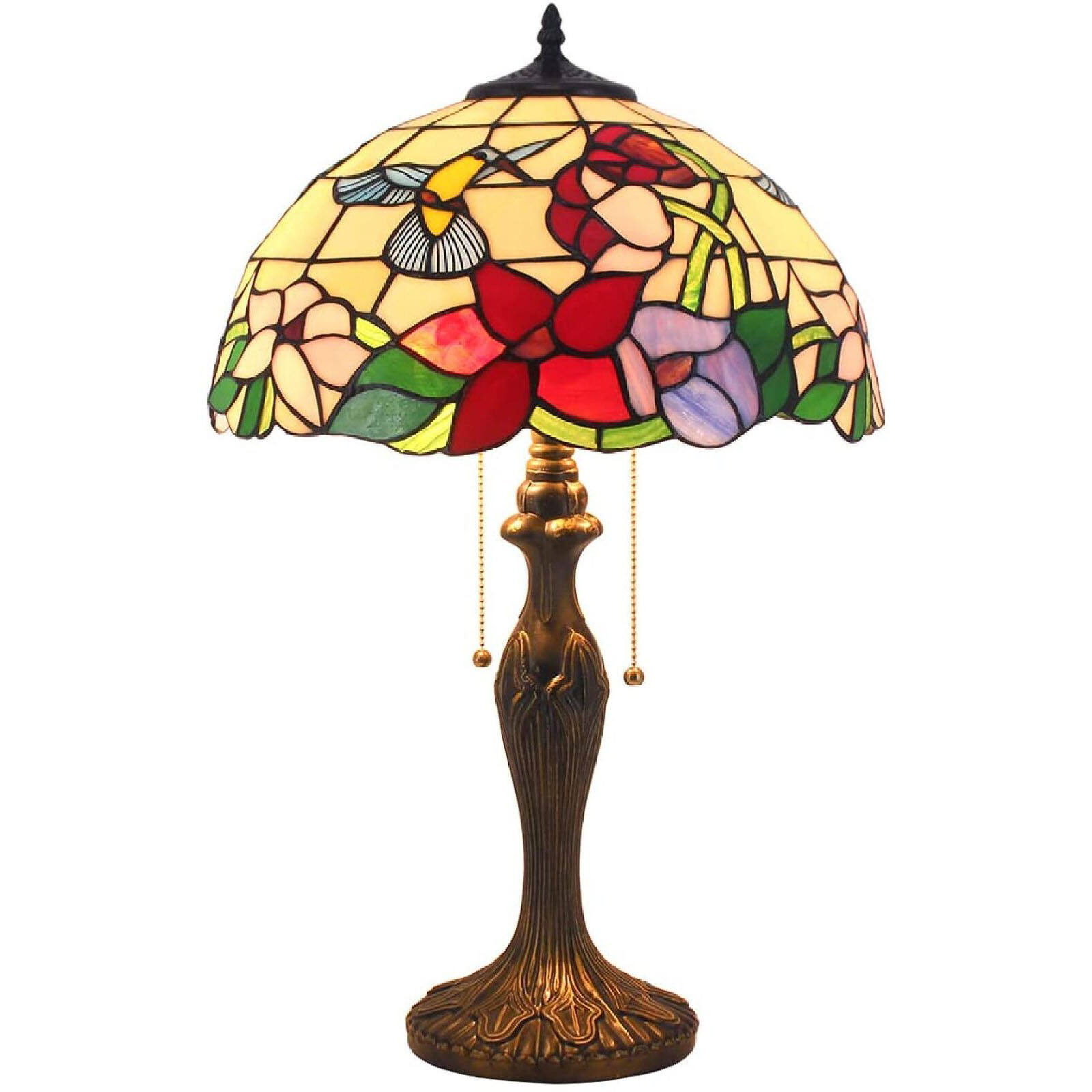 Tiffany Lamp Table Stained Glass Hummingbird Style Shade Metal Base 24