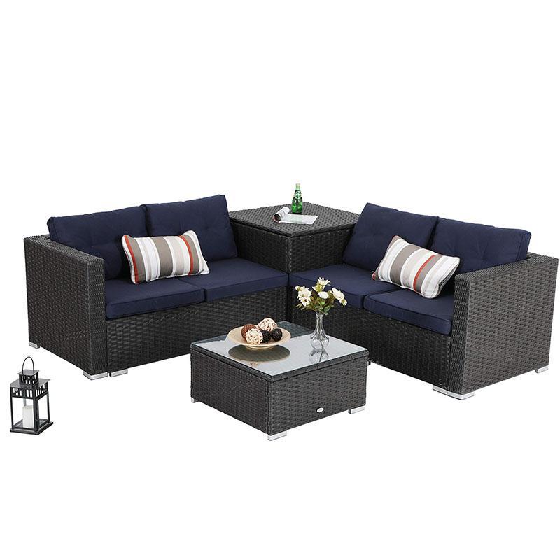4-Piece Outdoor Wicker Sectional Sofa Set With Cushions