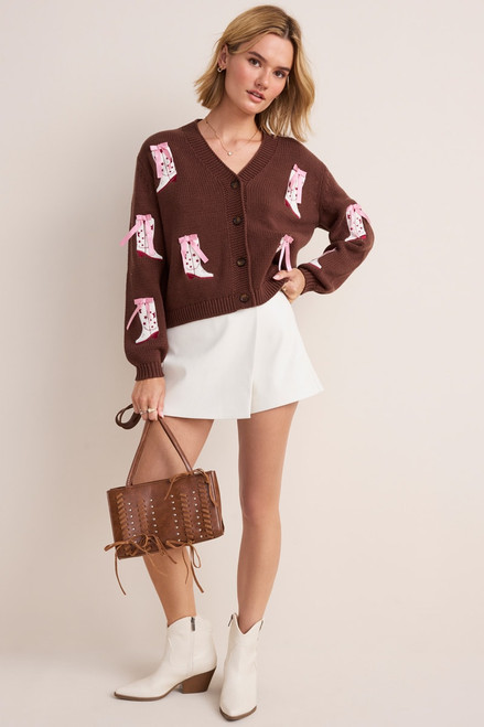 Boots and Bows Embroidered Cardigan