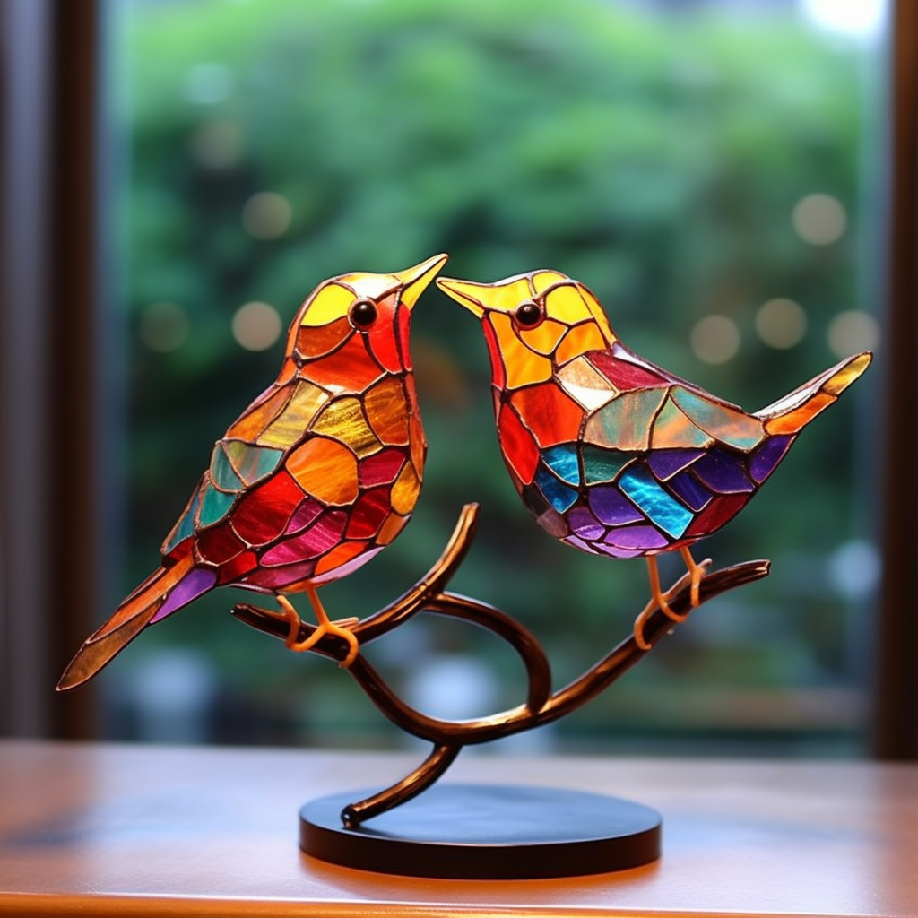 🔥LAST DAY 60% OFF🔥 Stained Glass Birds on Branch Desktop Ornaments