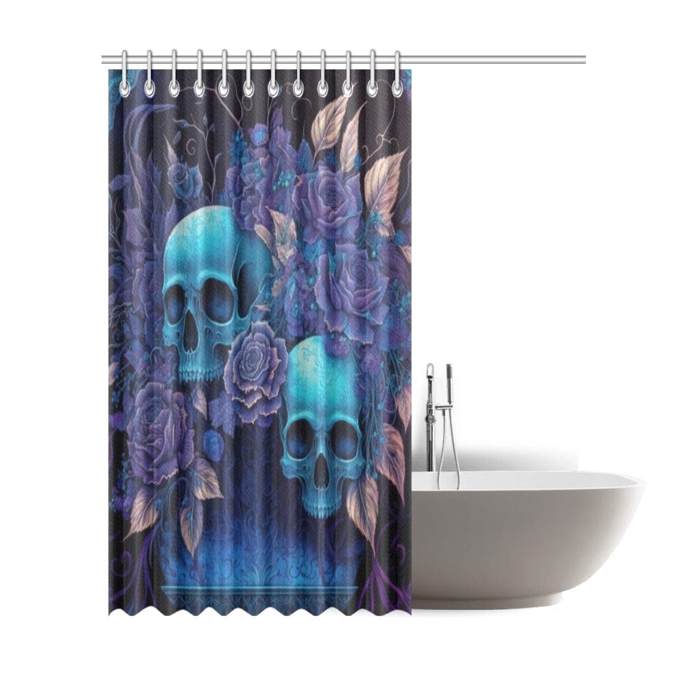 Skulls Blue Floral Shower Curtain 72