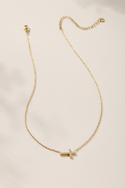 Angela Stainless Steel Sideways Cross Pendant Necklace