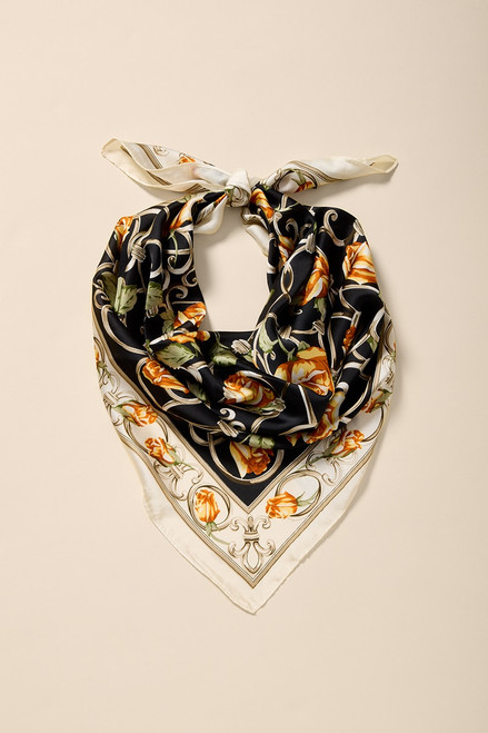 Yellow Rose Print Satin Scarf
