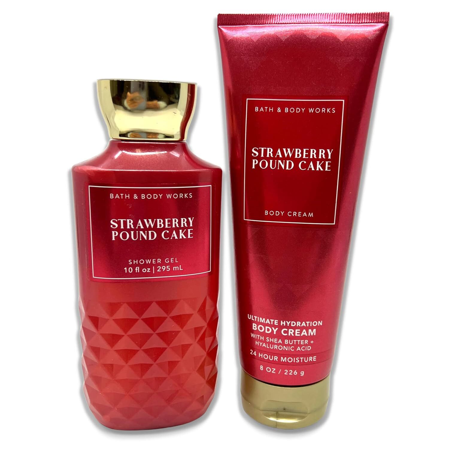 Bath & Body Works - Strawberry Pound Cake - 2 Piece bundle - Shower Gel 10 fl oz and Ultimate Hydration Body Cream 8 oz