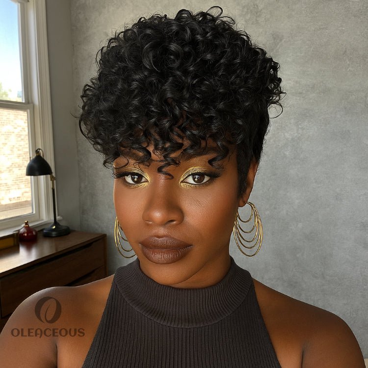 2026 Hot Sale Natural Black Short Pixie Curly Wig