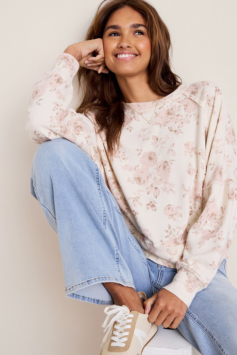 Christy Balloon Sleeve Floral Sweatshirt