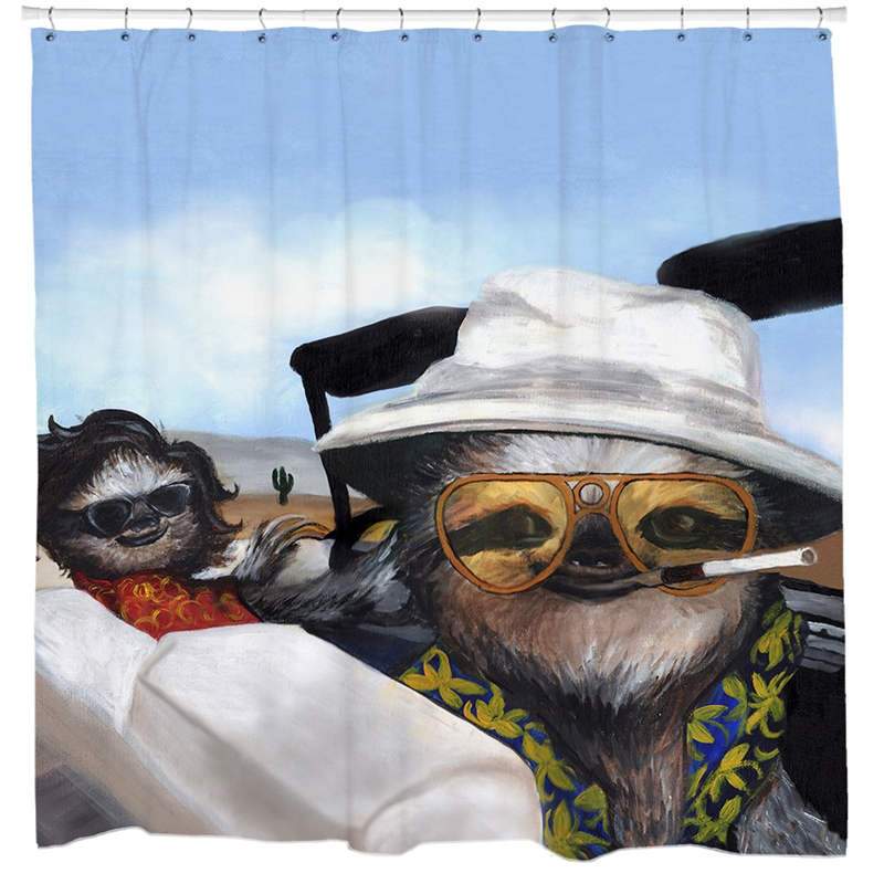 Weird Sloth Shower Curtain Set Psychedelic Movie Poster Western Theme Mancave Bathroom Decor