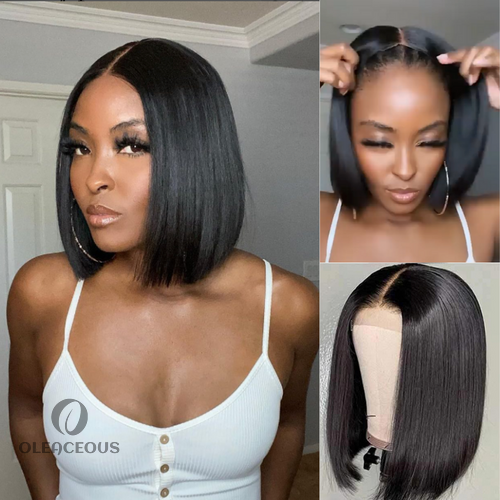 Black Brazilian Straight Short Bob Lace Front Wig