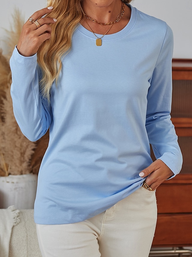 Women's 100% Cotton T shirt Tee Daily Weekend Casual Long Sleeve Black Fall Winter