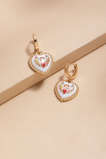 Bonnie Ceramic Cherub Heart Earrings