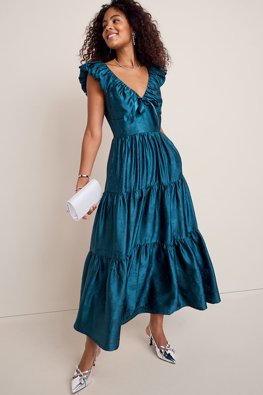 Lacy Flutter Sleeve Tiered Maxi Dress