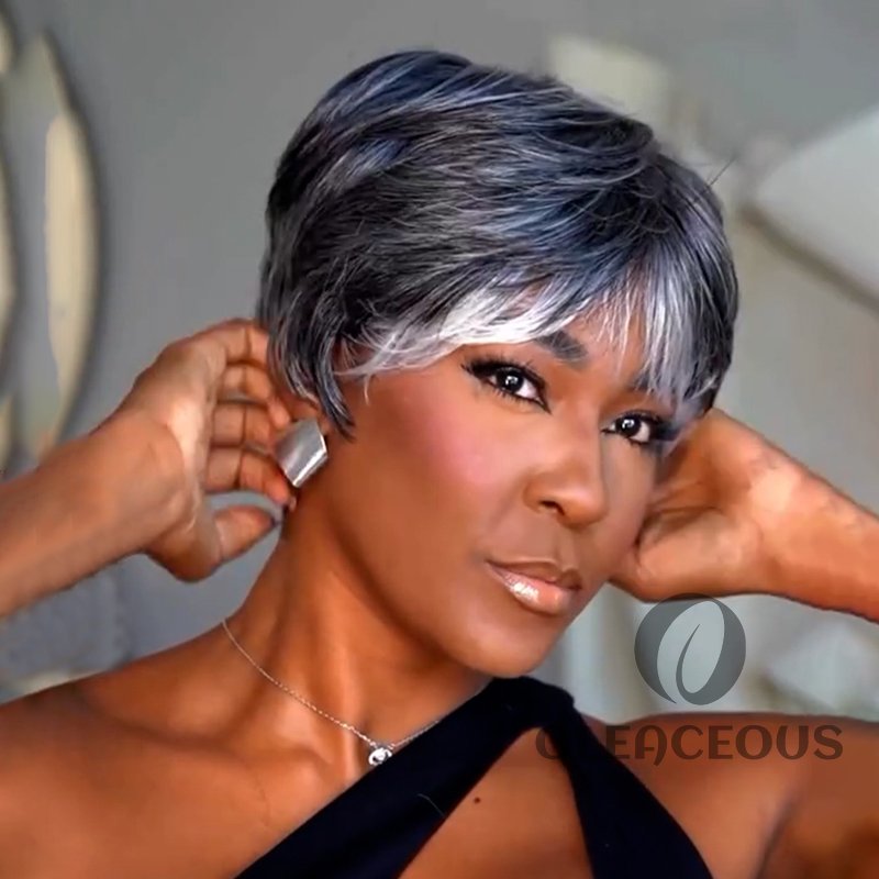 Sliver Grey Machine Made Wig