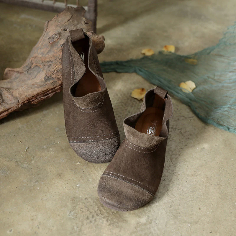 Leather Handmade Loafers Women Low Heel Soft Sole Flats Casual Slip On Barefoot Shoes Grey/Coffee