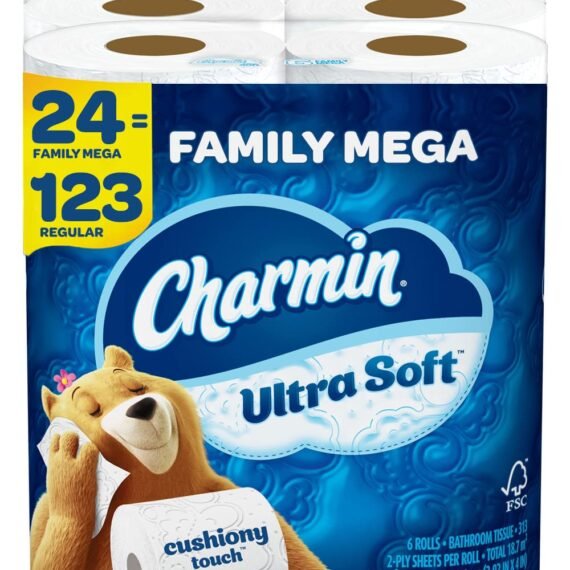 Charmin Ultra Soft Cushiony Touch Toilet Paper, 24 Family Mega Rolls = 123 Regular Rolls