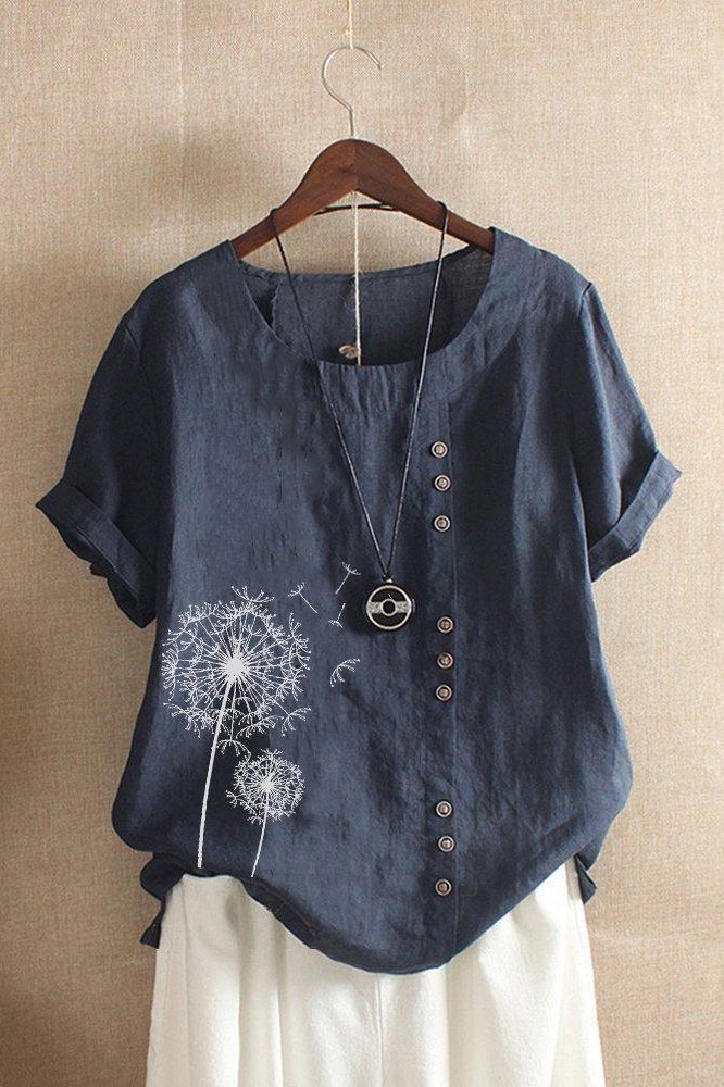 Floral Print Crew Neck Short Sleeves T-shirt
