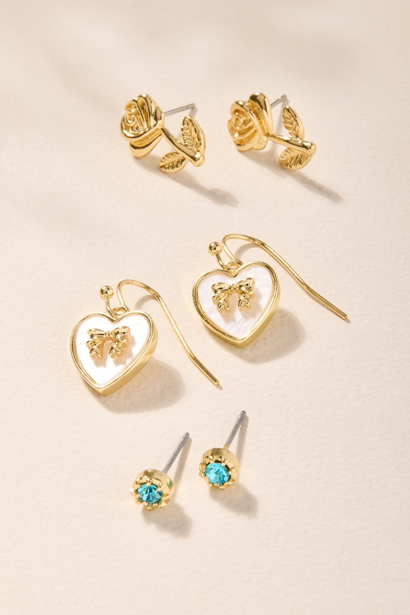 Molly Heart and Flower Stud Earrings Set