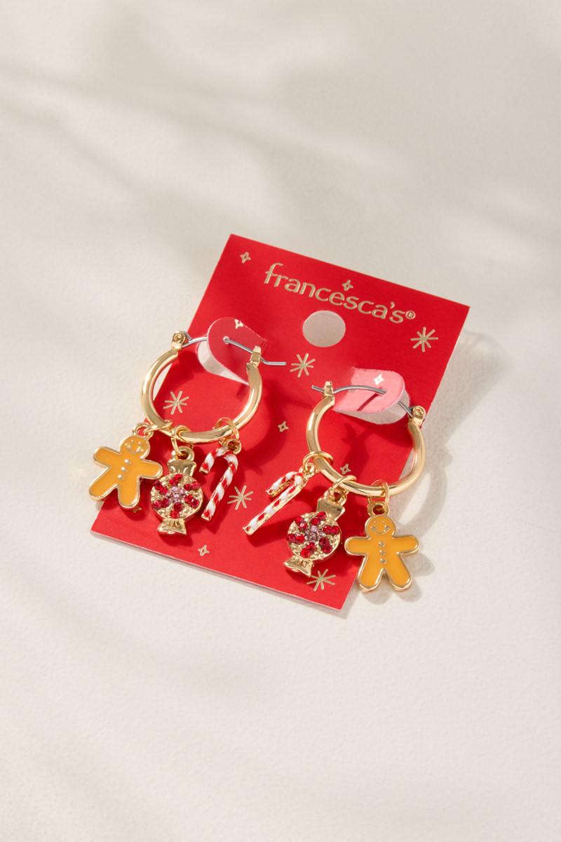 Gingerbread Candy Charm Hoop Earrings