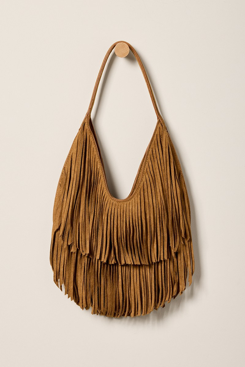 Gina Fringe Faux Suede Hobo Bag