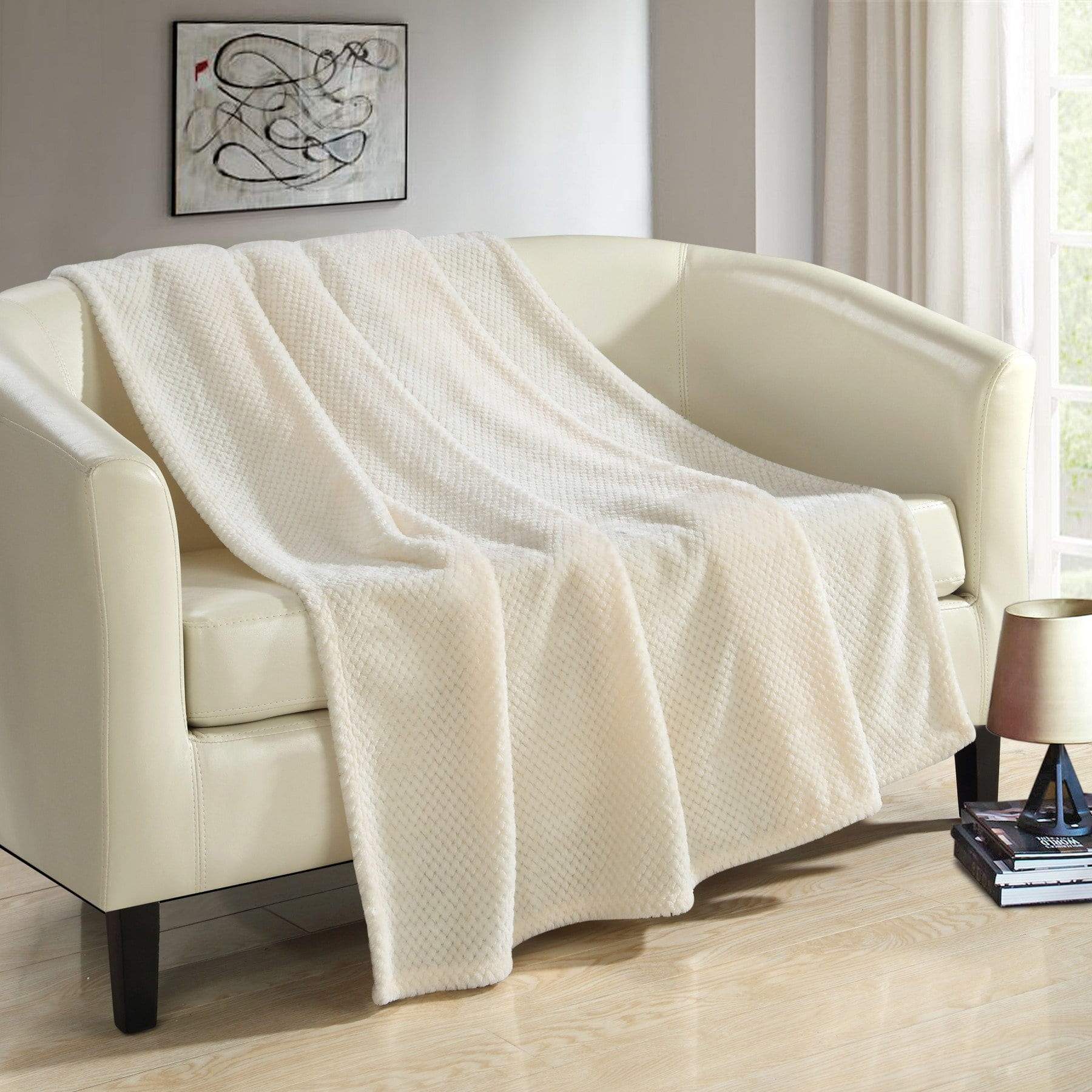 Chic Home Dijon Faux Fur Micromink Waffle Textured Throw Blanket Beige