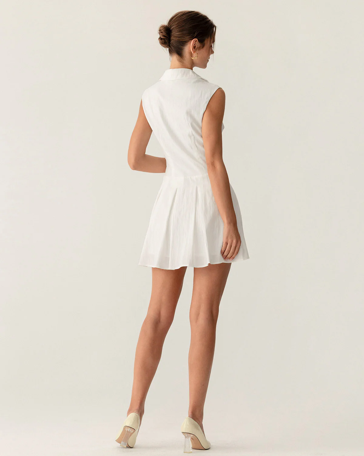 White Button A-Line Sleeveless Mini Dress