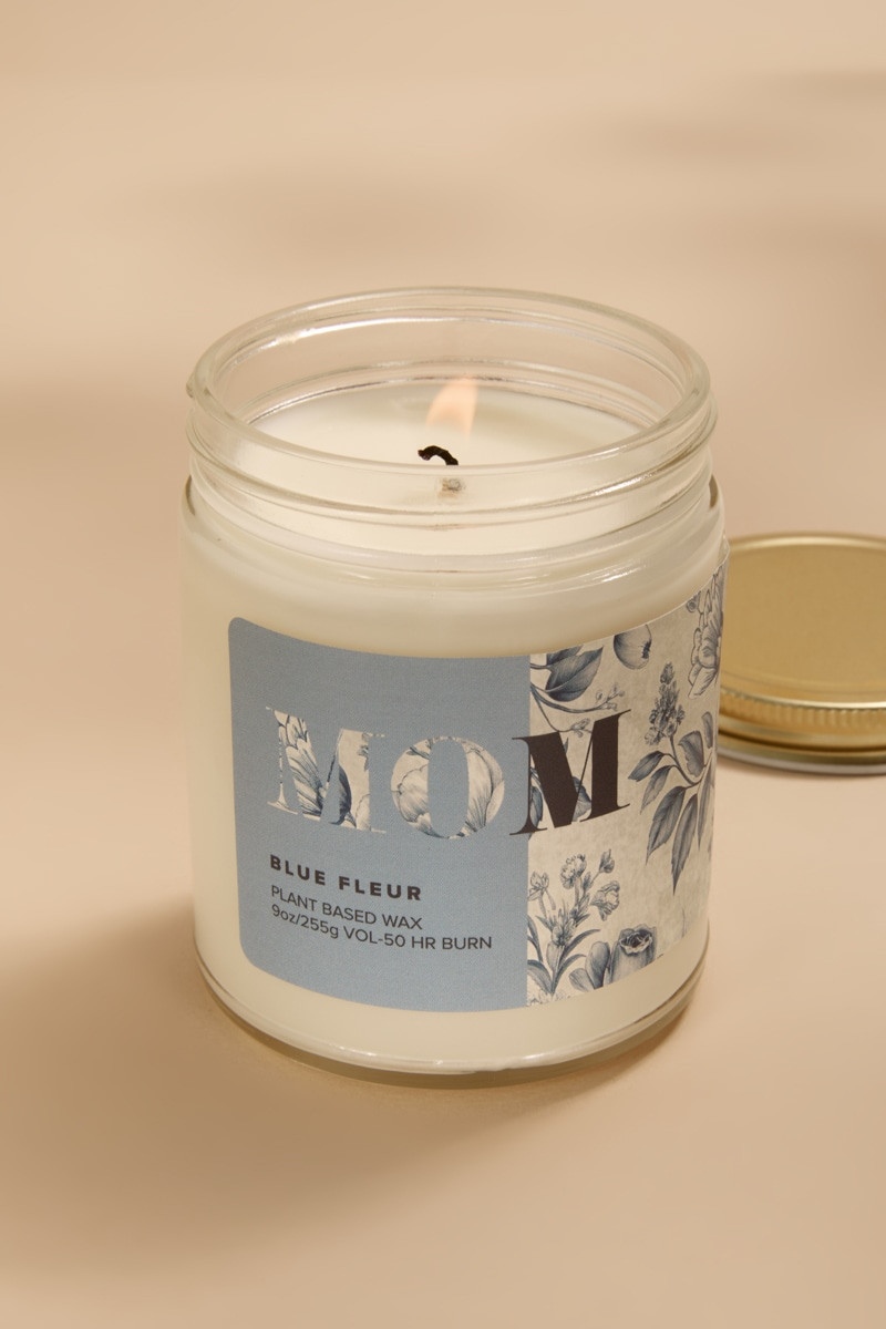Mom Blue Fleur 9oz Candle Jar