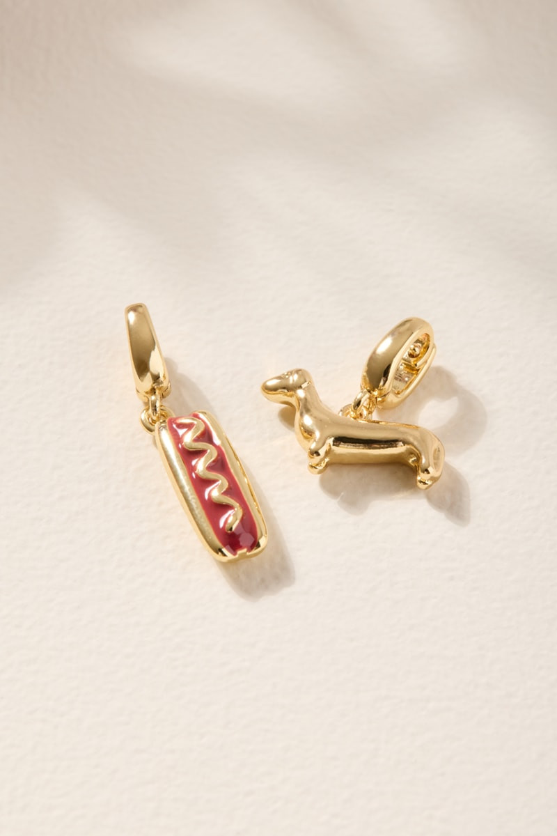 Dachshund and Hot Dog Charm Set Gold