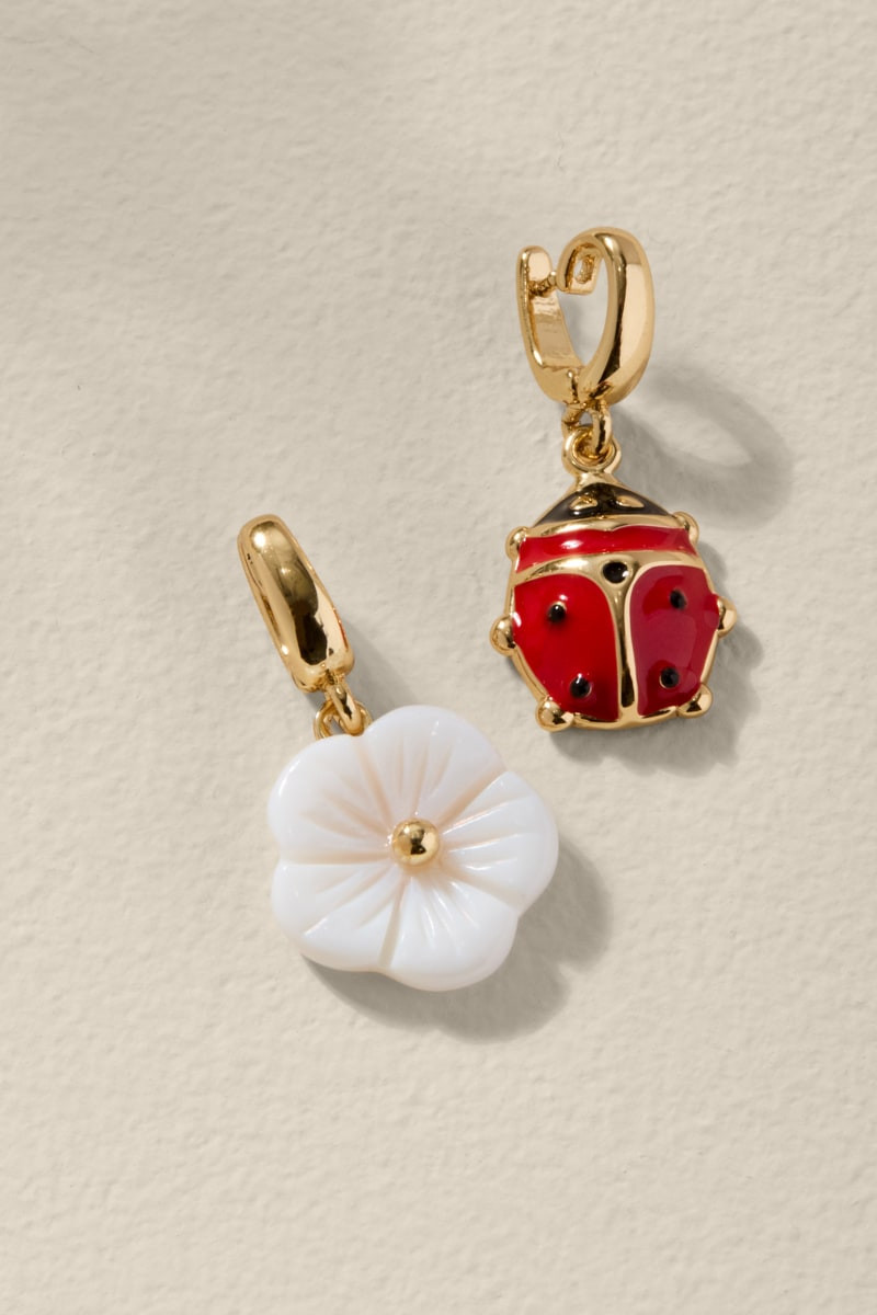 Ladybug and Flower Gold Charm Set